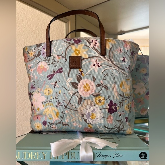 Like New Gucci Japan Exclusive Floral Bear Tote Turquoise - Picture 1 of 11